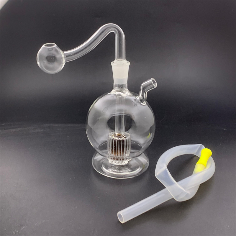 

Glass Oil Burner Bong Hookah Globe Spherical Smoking Water Bongs Inline Matrix Percolator Recycler Ash Catcher Dab Rigs with 10mm Male bowl and Hose