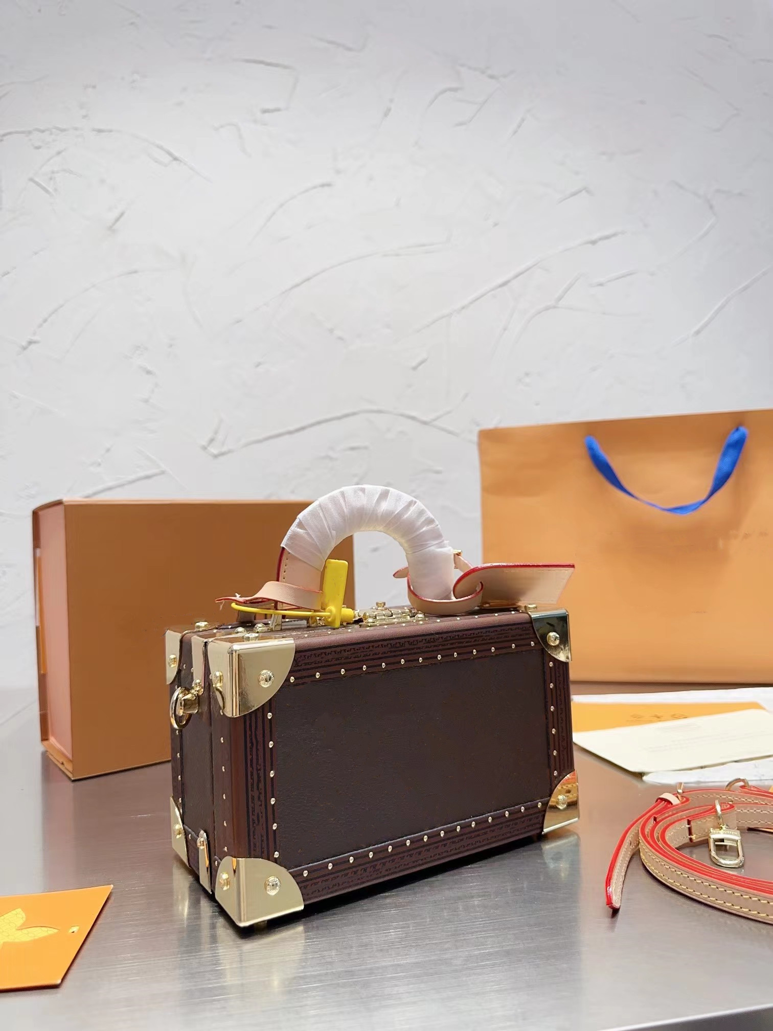 

Luxury totes coffret tresor 20 purse Fashion Plaid Flower Brand handle boxes Vintage Ladies Brown Handbag designer shoulder bag wood box handbag