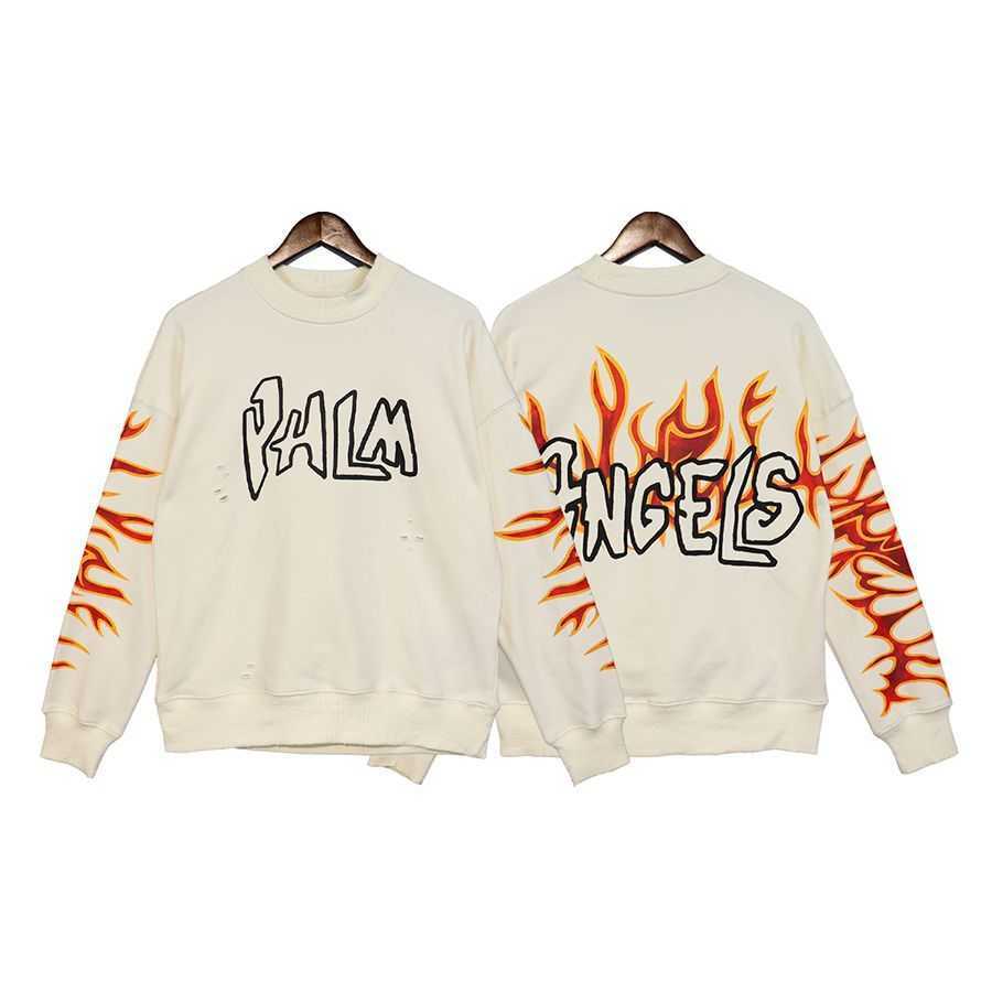 

Men's Hoodies Sweatshirts Mens Designer Palmangel Fashion Flame Print and Women's Crew Neck Sweatshirta06y, Creamy-white