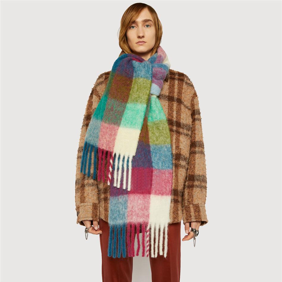 

AC Studios Men and women general style cashmere scarf designer acne blanket women's colorful plaid Tzitzit imitation240l