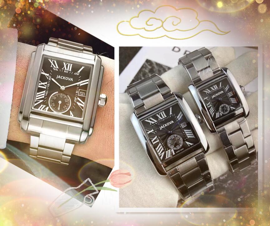 

Popular quartz time clock watch women men tank series business leisure square roman dial fine stainless steel Couple elegant wristwatch favorite Christmas gifts, As pic