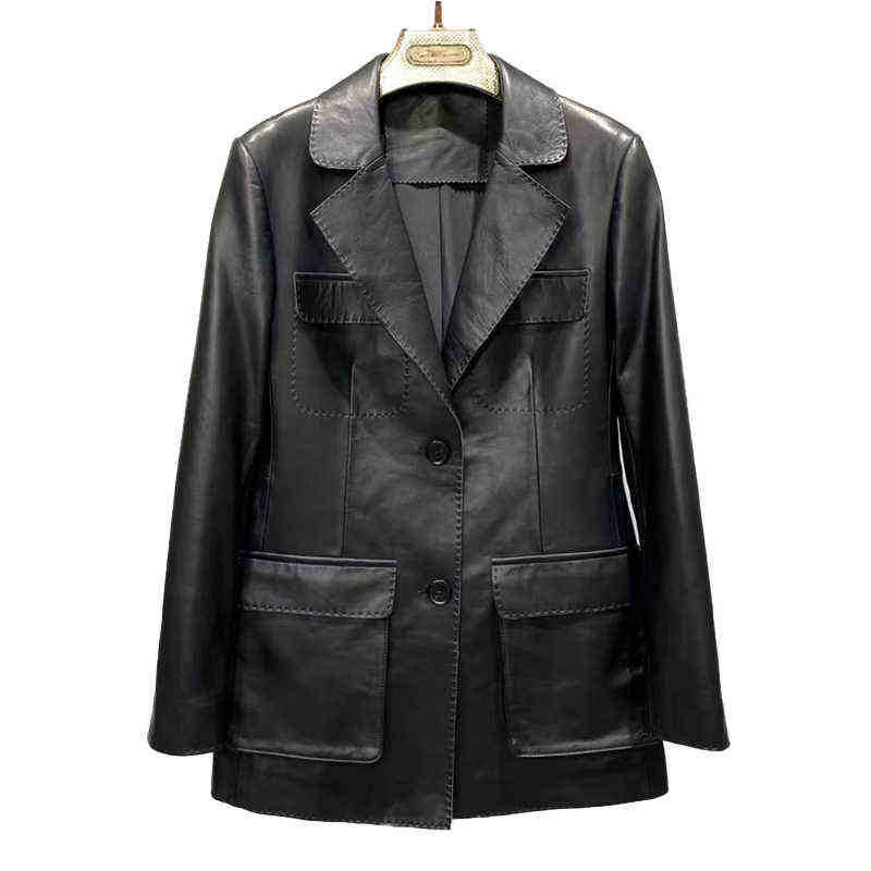 

Lady New Style Leather Jackets Women 2022 Spring Sheepskin Leather Blazers Autumn Female Streetwear FG4055 J220727, Black