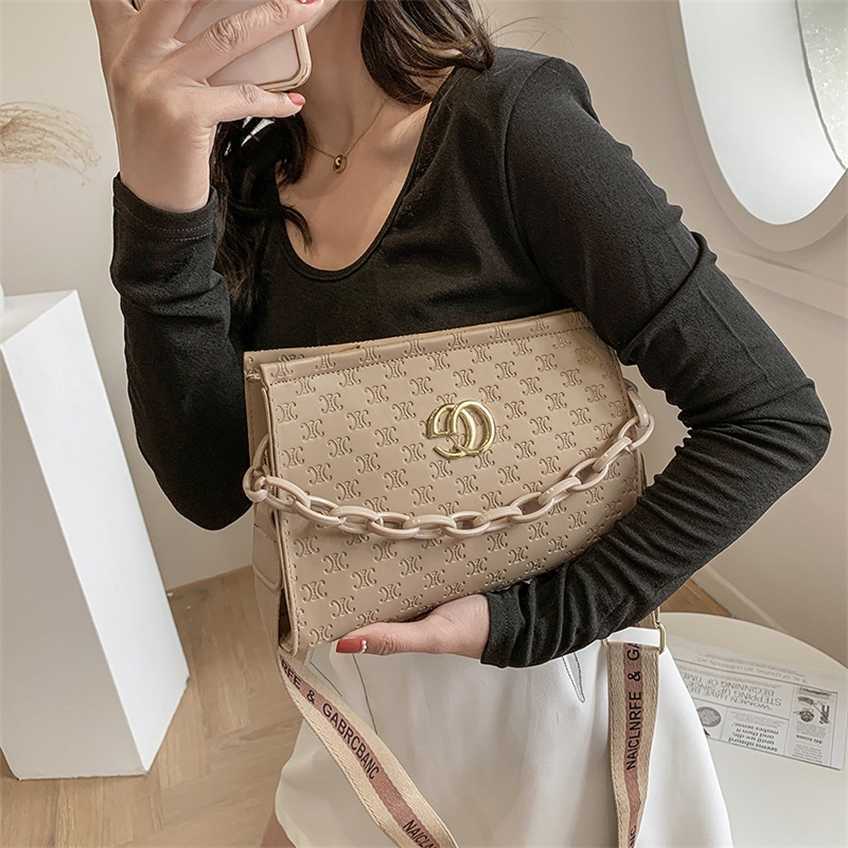 

Bag female spring new wide shoulder belt chain handbag fashion trend sling single Shoulder Messenger small square bag, White