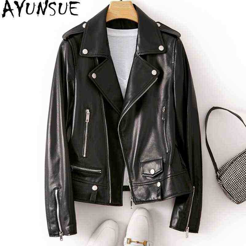 

Ayunsue Sheepskin Leather Jacket Motorcycle Women Leather Jacket Spring Jackets Women Black Short Jackets Chaquetas J220727, Ivory