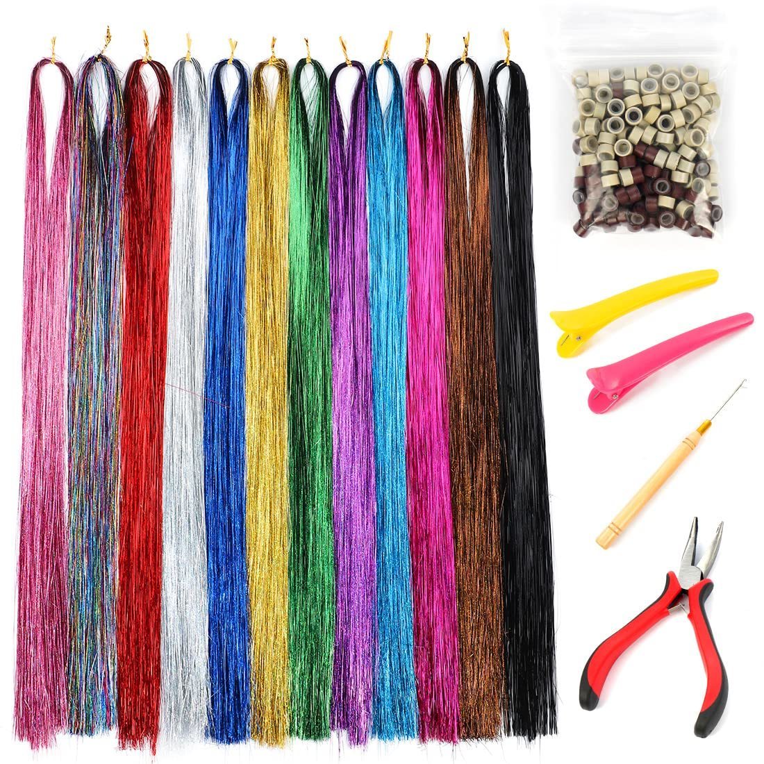 

Synthetic Wigs Synthetic Fairy Hair Tinsel Kit with Tools 48Inch Glitter 13Colors 2600 Strands Colored Hair s for Women Girls 221116, T1b/613