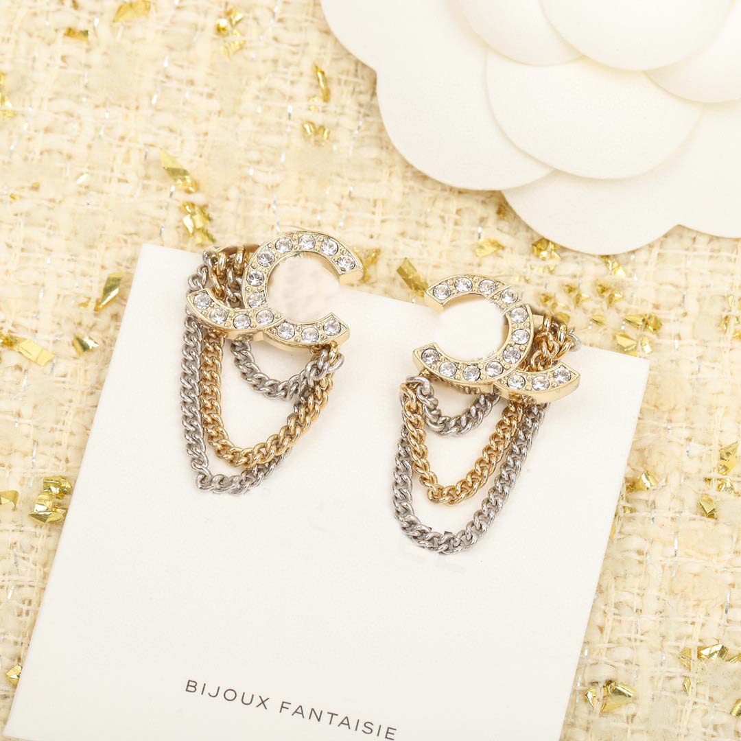 

2022 Luxury quality Charm drop earring with diamond and two colors plated have box stamp tassel style PS4390A