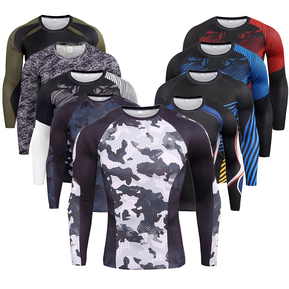 Gym Clothing Men's Long Sleeve Elastic Breathable Undercoat Basketball Running Sports Fitness Wear