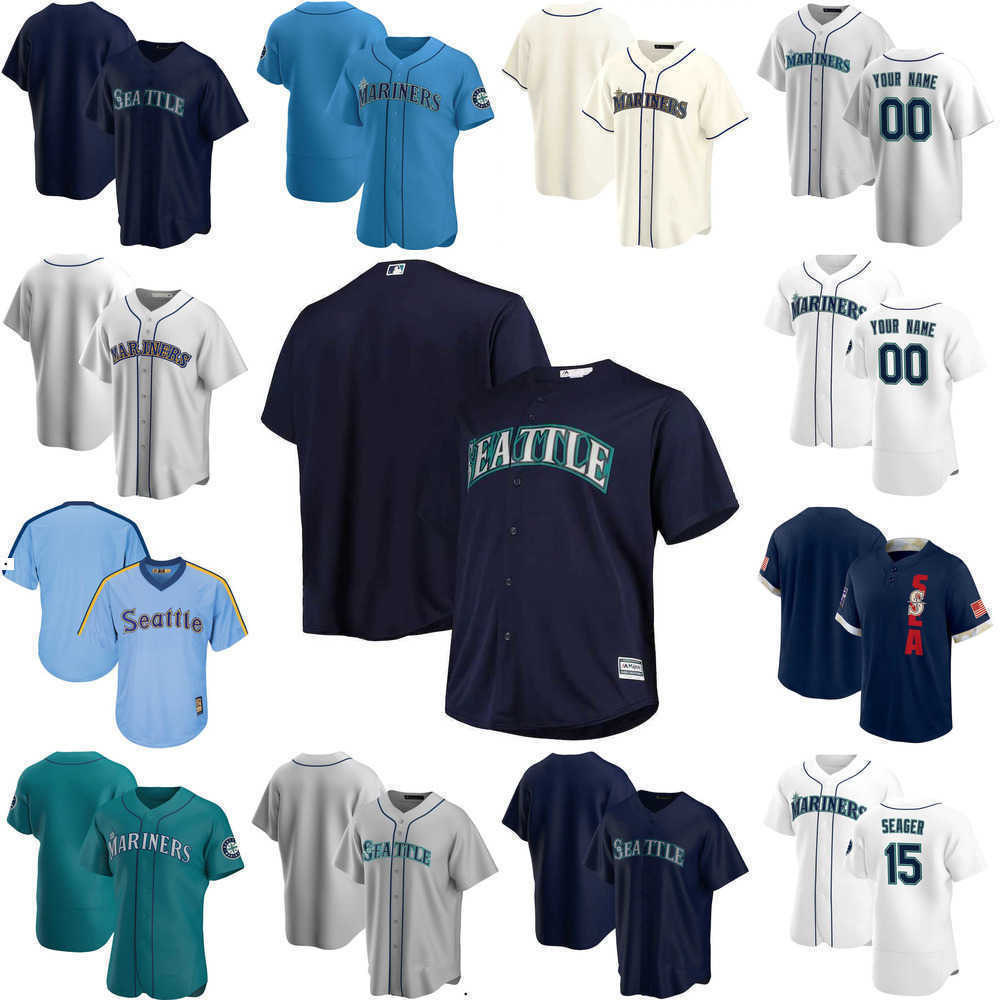 

2021 Baseball Jerseys 2022 Custom Jersey Seattle''Mariners''Mens women Youth 11 Edgar Martinez 24 Ken Griffey Jr. 17 Mitch Haniger 15 Kyle Seager Baseball Jerseys, Color