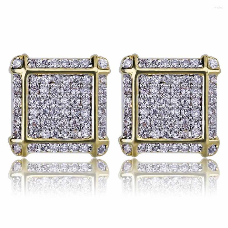 

Stud Earrings 11mm Micro Paved Cubic Zirconia Bling Iced Out Square For Men Hip Hop Fashion Rapper Jewelry Gifts Gold