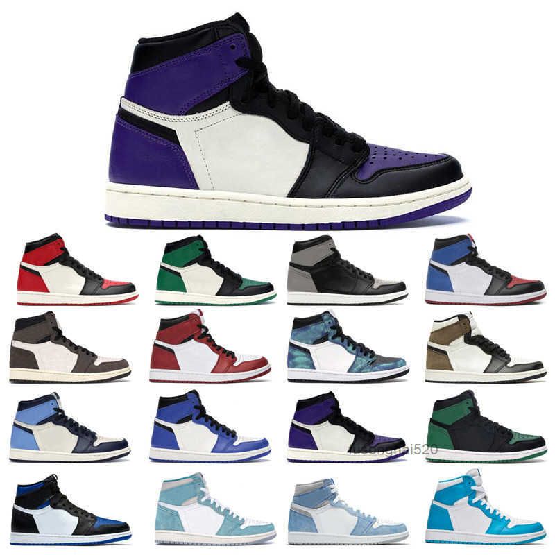 

2022 Original Jumpman 1s Basketball Shoes 1 Men's Turbo Green Hyper Unc Dark Mocha Tie Dye Court Purple Bred Toe Cactus Jack Jordon, University blue