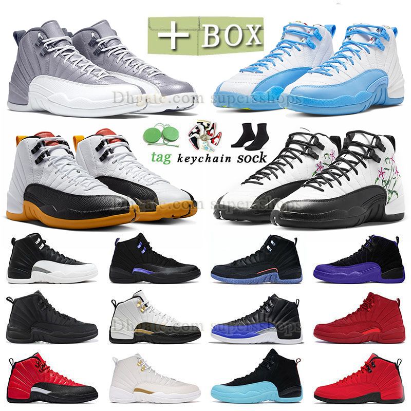 

With Box mens Jumpman 12 Flower Basketabll Shoes Og GS Floral 12s On 25 Years of China Eastside Golf Game Ball French Blue Black Taxi Reverse Flu Game Designer Sneakers, P12 40-47 university gold-white