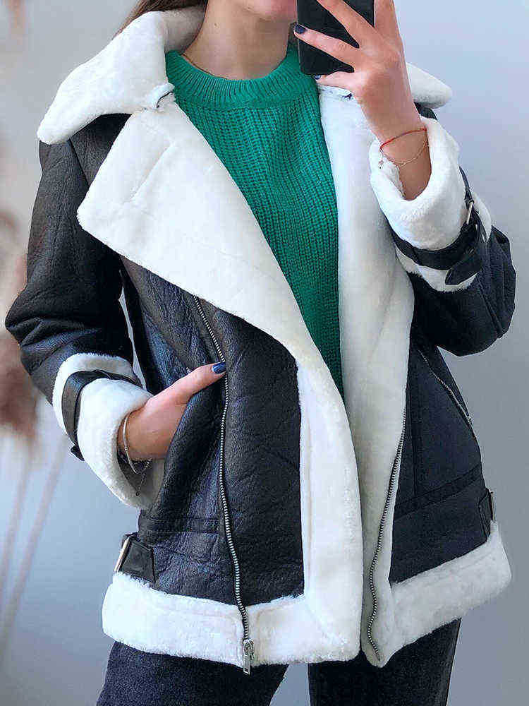 

Ftlzz 2022 Autumn Winter Jacket Female Aviator Runaway Women Pu Faux Soft Leather Black White Sheepskin Fur Jacket Casaco Feminino J220727