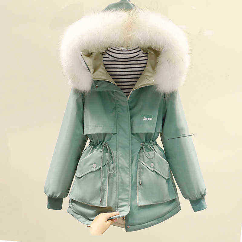 

2021 Down Cotton Quilted Jacket Women New Style Large Fur Poacket Detachable Fur Women Winter Jacket Parka J220727, Black