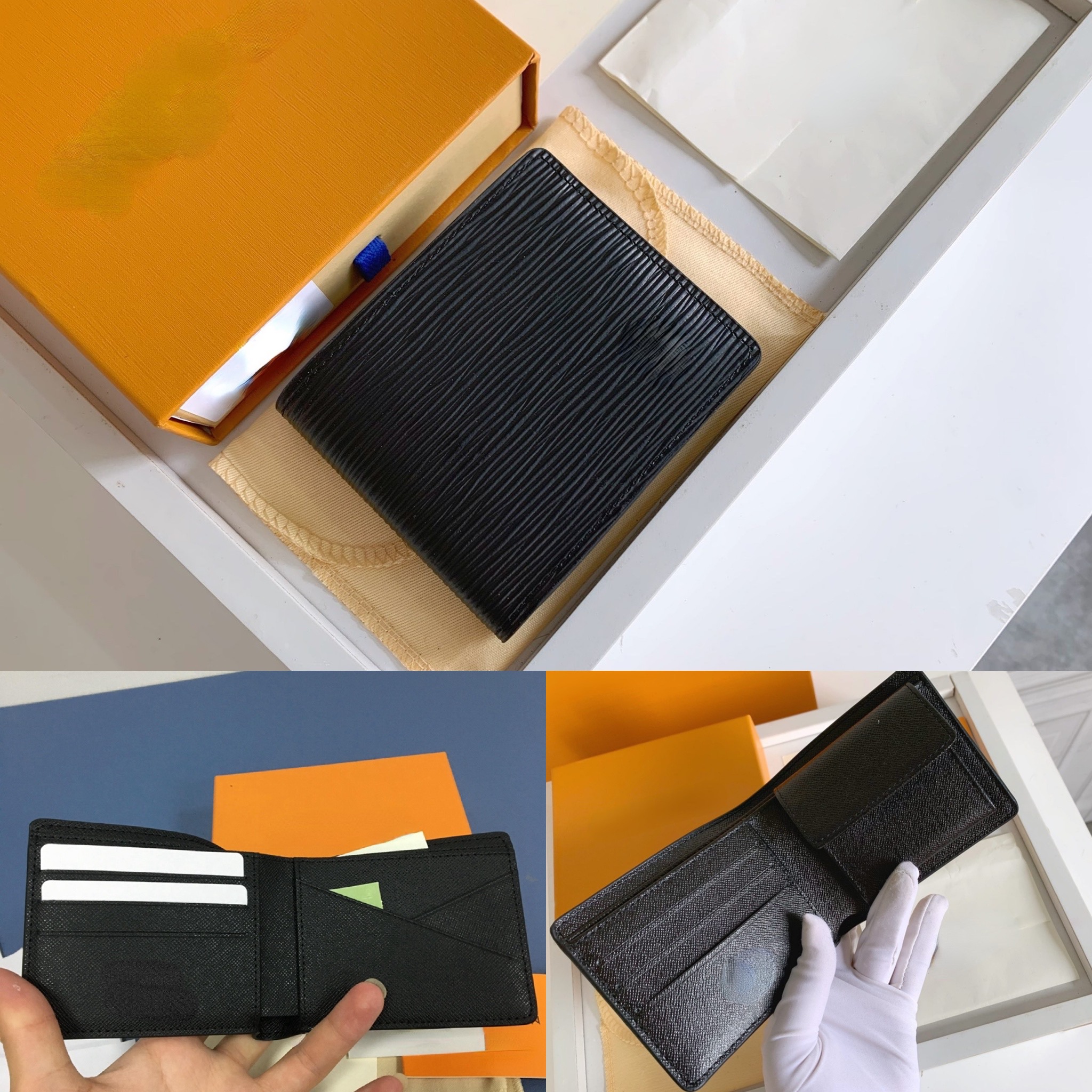 

Gifts For Mens Wallet Black Leather Style Designer Short Wallet with Box for Credit Card holder and Money Collect, 62663 black leather 1