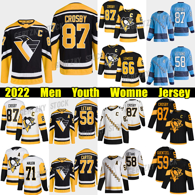 

#58 Kris Letang Reverse Retro hockey jersey #71 Evgeni Malkin Penguins#77 Jeff Carter Bryan Rust Jason Zucker Kasperi Kapanen Tristan Jarry Sidney Crosby jerseys, Black men