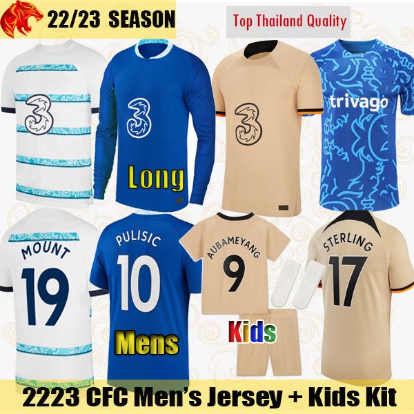 

22 23 Soccer Jerseys PULISIC MOUNT 2022 2023 STERLING WERNER ZIYECH Football shirt KANTE HAVERTZ CHILWELL T. SILVA CUCURELLA JORGINHO Men Long Sleeve Jersey Kids Kit, 2223 third5
