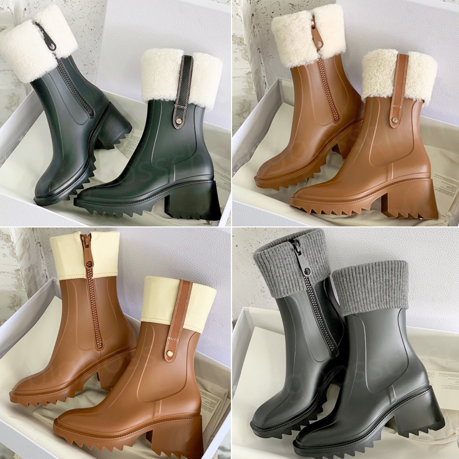 

Rain Boots Women's Fashion Boots Designer Luxury Winter Heightening Thick Bottom Hundred Match Waterproof Outdoor Black White Brown PVC Rubber Heels Size 35-40