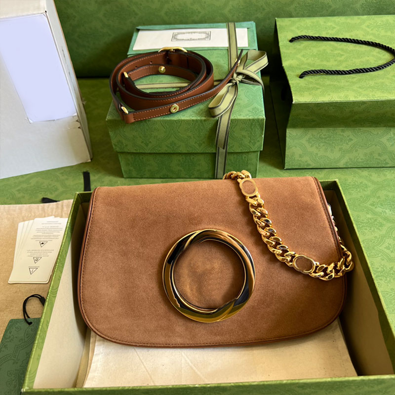 

One Shoulder Underarm Bag Chain Flap Purse Messenger Handbag Plain Nubuck Leather Gold Hardware Letter Accessories Removable Shoulder Strap Cross Body Bags, Just box