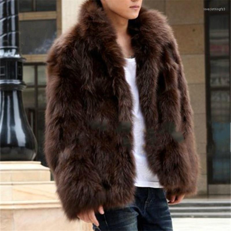 

Men's Fur Men's Faux Coat Korean Fashion Slim Clothing Winter Brown Fluffy Warm Plus Size Xxxl  Casual Male Top Thermal Jacket, Black