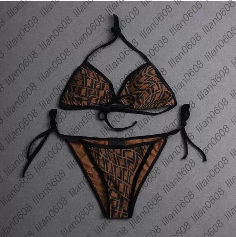 Home Textile Sexy Embroidery Bikini Set Brand Letters Swimwears Designer Metal Chain Ladies Backless Split Swimsuit-image-820006875