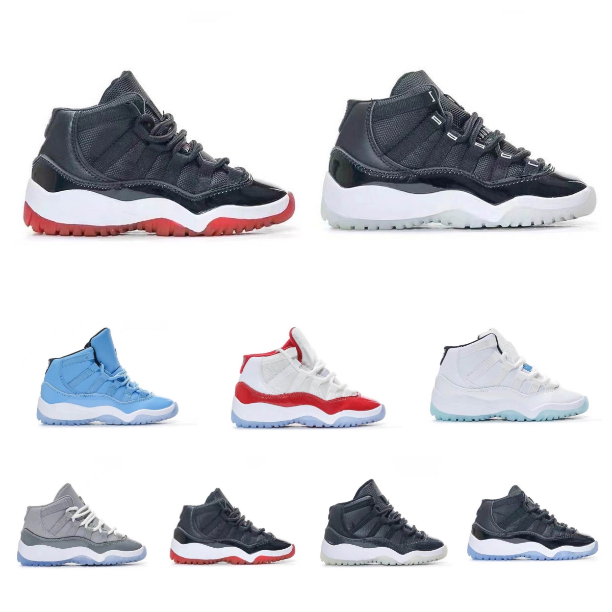 

kids shoes 11 black 11s boys grey sneaker cherry designer basketball trainers baby kid youth toddler infants shoe Jumpman girls children White Blue Sneakers, Without box