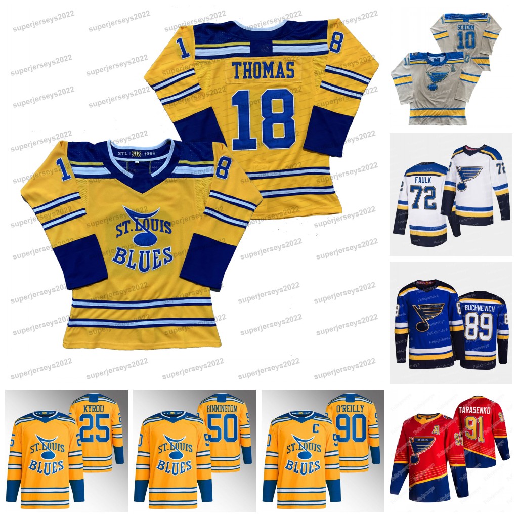

25 Kyrou St. Blues2022-23 Reverse Retro Jersey Robert Thomas Vladimir Tarasenko Ryan O'Reilly Justin Faulk Brayden Schenn Pavel Buchnevich Binnington Colton Parayko, Home jersey mens s-3xl