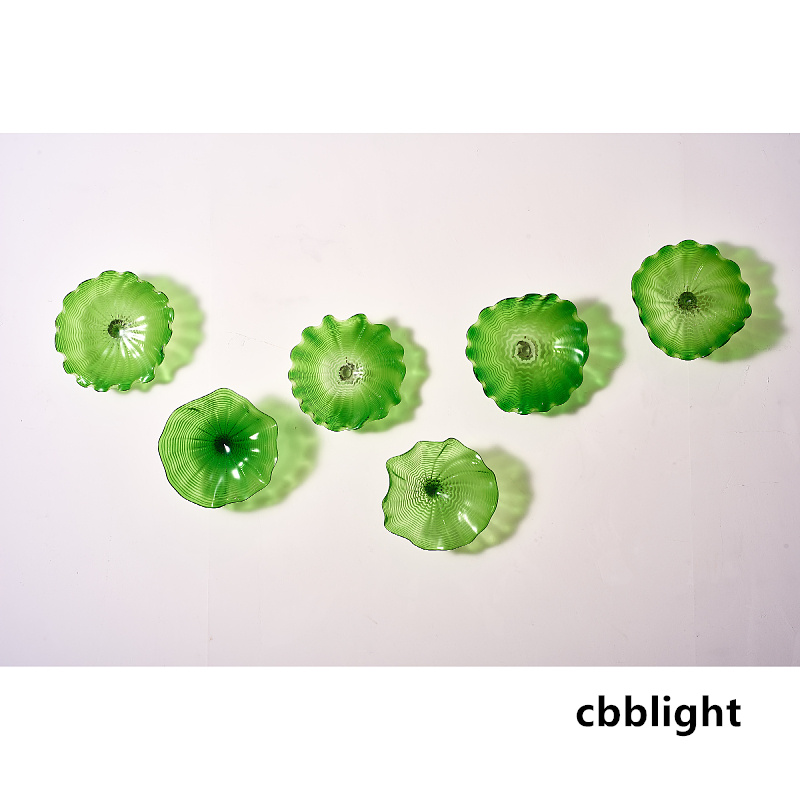 

Murano Glass Plates Wall Lamps Art Green Flower Wall Plate Dia20-45CM 6pcs/set Mounted Sconces for Hotel Lobby Club Villa Corridor Decorative LRP007