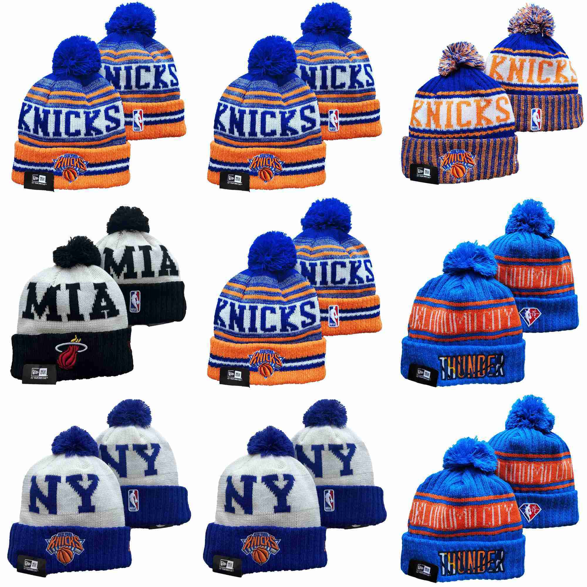 

Snapbacks Men Oklahoma''City Thunder''Hat New York''Knicks''Hat Miami''Heat''Hat Pom Cuffed Knit Hat Basketball Red Black White, Color