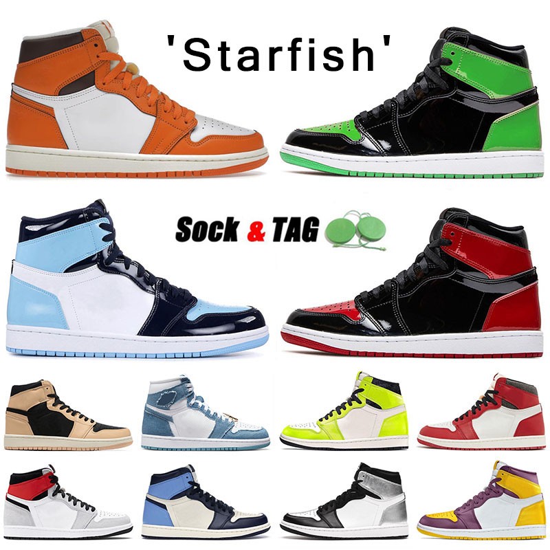 

Shoes Jumpman 1 High Og Starfish 1s Bred Patent Gorge Green Denim J1 Chicago Lost Found Cactus Jack Shatter Backboard Obsidian Sport Sneaker, H12 36-47 high obsidian