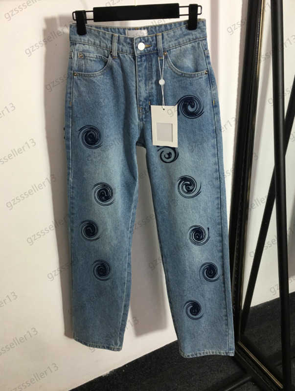 

Jeans Womens Logo Flocking Embroidered High Waist Slim Straight Jeans Classic Style Loose Comfort Casual Joker Trousers Brand Women Clothes 1970