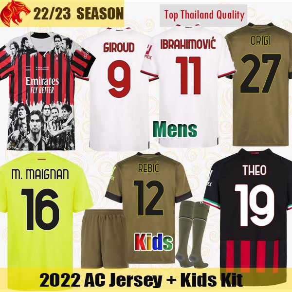 

22 23 AC Soccer Jerseys IBRAHIMOVIC MILANs Maglia da calcio ORIGI 2022 2023 ADLI BRAHIM GIROUD TONALI REBIC R. LEAO THEO Football Shirt Mens Jersey Kids Kit, Kids 2223 home