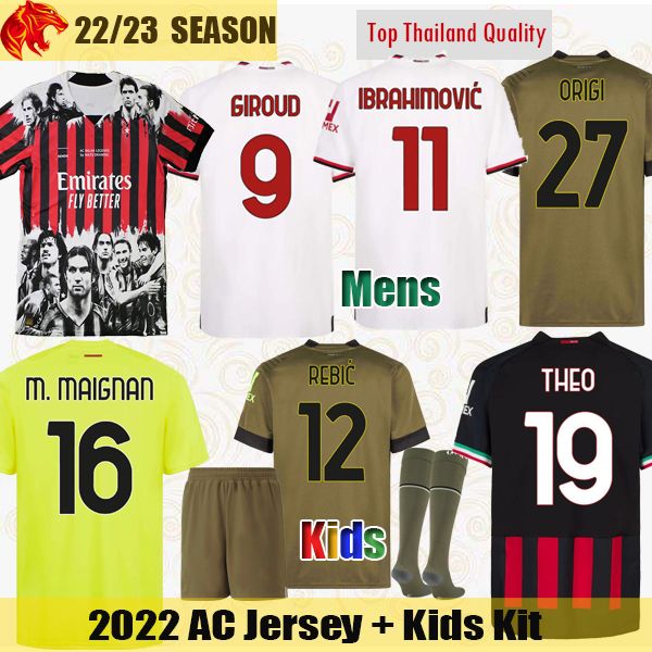 

22 23 AC Soccer Jerseys IBRAHIMOVIC MILANs Maglia da calcio ORIGI 2022 2023 ADLI BRAHIM GIROUD TONALI REBIC R. LEAO THEO Football Shirt Mens Jersey Kids Kit, Kids 2223 home