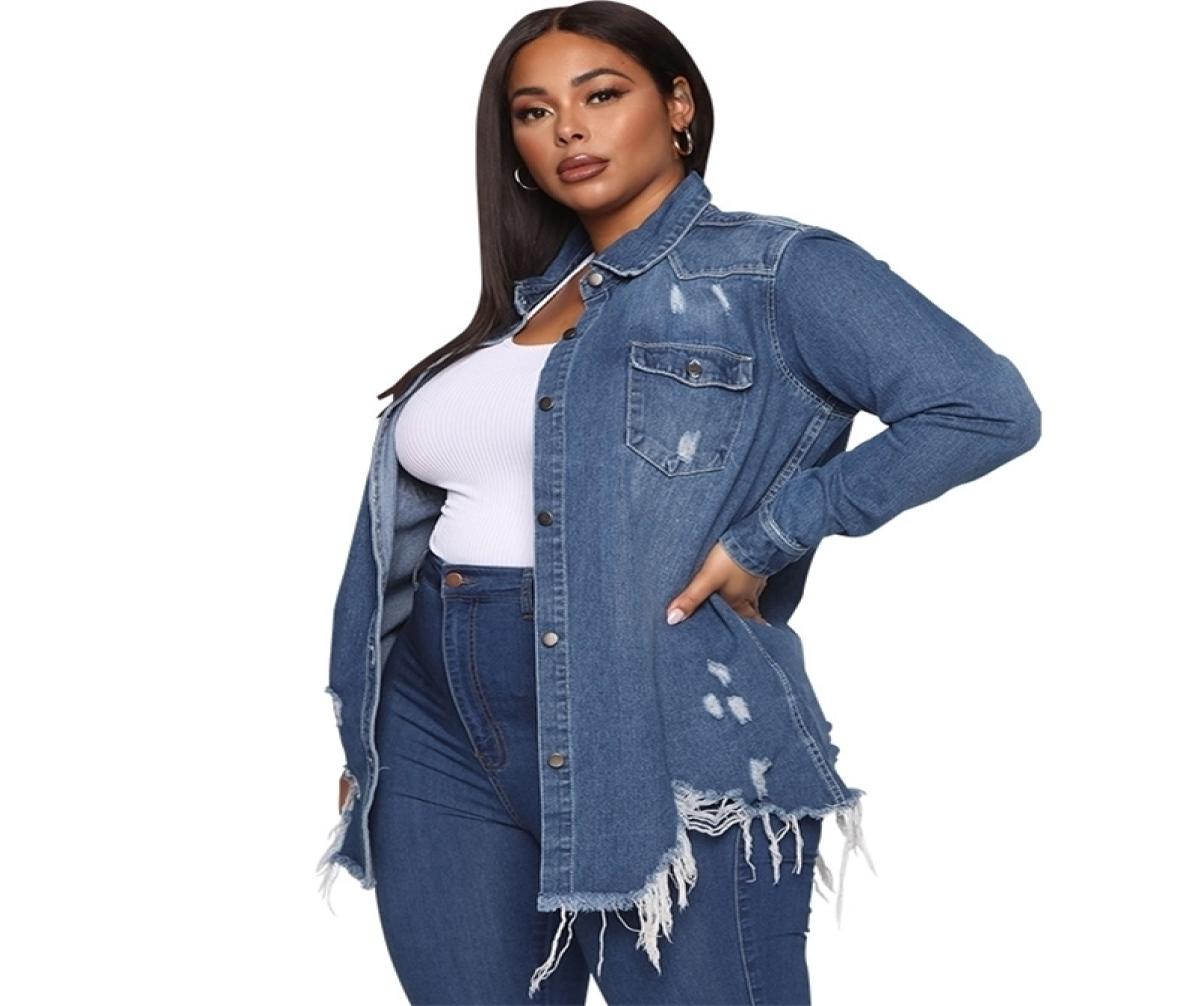 

Women039s Plus Size Outerwear Coats Denim Outwear for Women Full Sleeve Single Breasted Long Jean Coat Female Clothing Top Outf4378650, Light blue