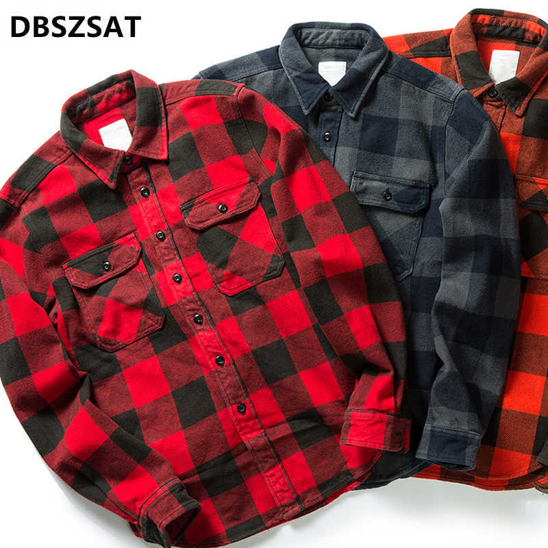 

Men's Casual Shirts 2023 Cotton Heavyweight Retro Vintage Spring Autumn Winter Long Sleeve Buffalo Plaid Flannel Shirt Jacket for Men L221117, Navy plaid