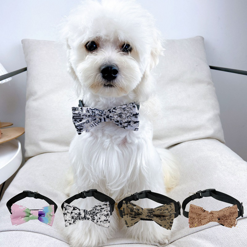 

Designer Dog Collars Brand Bow Tie Decoration Cute And Beautiful Dogs Letter Print Pets Collar Suitable For Teddy Pomeranian