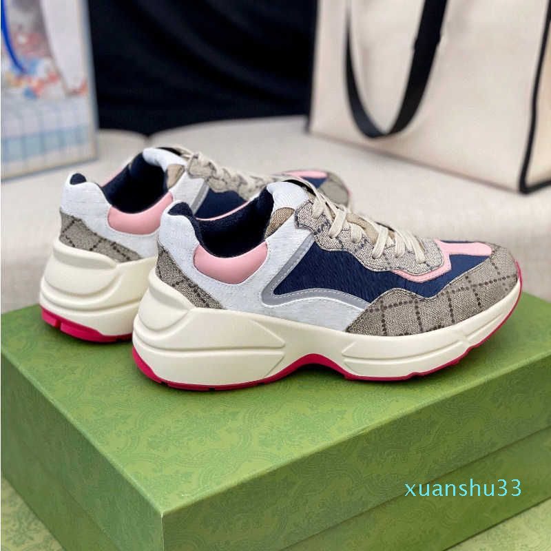 

2022 Designer Shoes Rhyton Sneakers White Men Women Trainers Vintage Luxury Chaussures Ladies Shoe Leather Sneaker With Box Size 35-46 10, Color 20