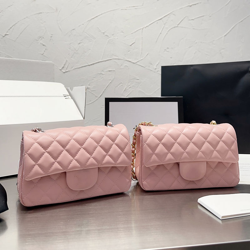 

20cm Classic Mini Flap Lambskin Quilted Square Bags 8 Colors Genuine Leather Womens Gold/Silver Metal Hardware Matelasse Chain Crossbody Shoulder Designet Handbag, Box