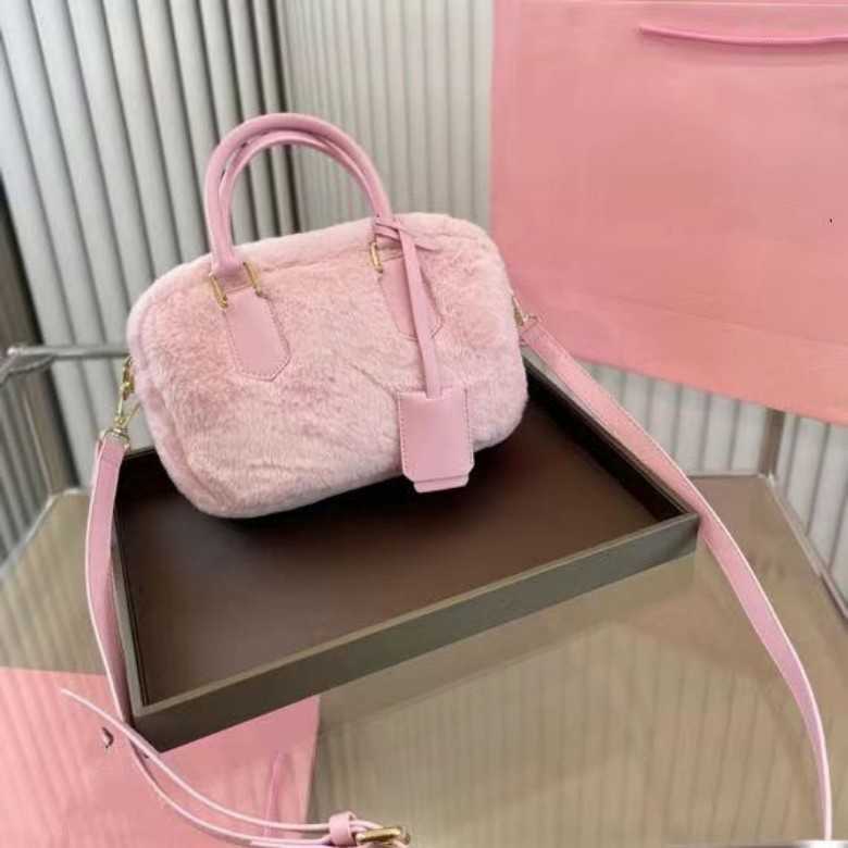 

Designer Women's Handbags Luxury New Miu Fashion Fluff Pillow Handheld Messenger Bag Textured Fur Boston Tote Bags Factory Direct Sales T375, Grey gift box