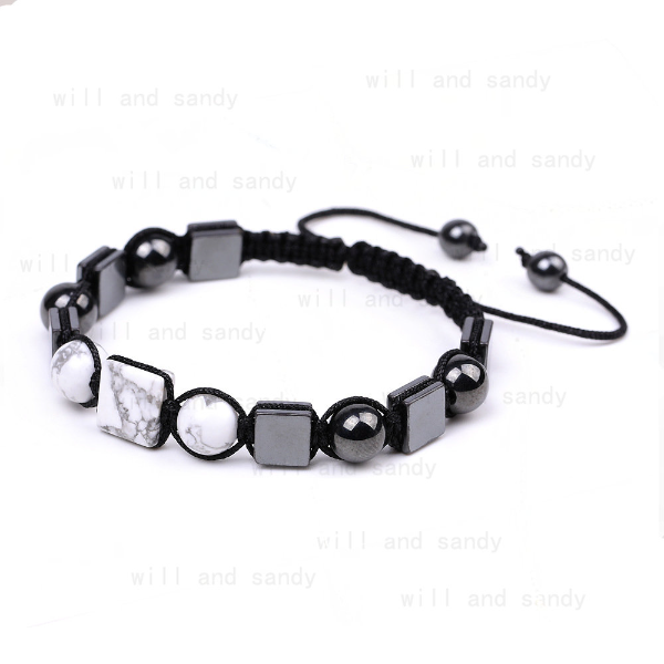 

Beaded Strand Bracelet Square Natural Stone String Adjustable Braided Amethyst Lapis Rhodolite Bracelets Wristband for Men Women Fashion Jewelry