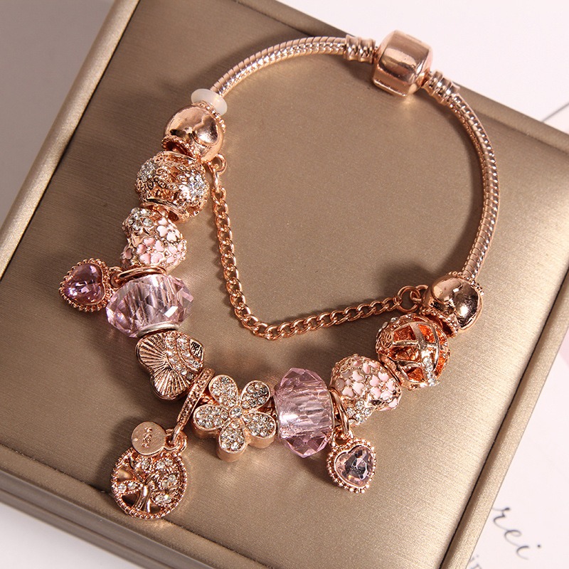 

Fashion Pandora Style Charm Bracelet Women Rose Gold Family Tree European Charm Beads Magnolia Dangle Fits Pandora Charm Bracelets Necklace DIY Jewelry