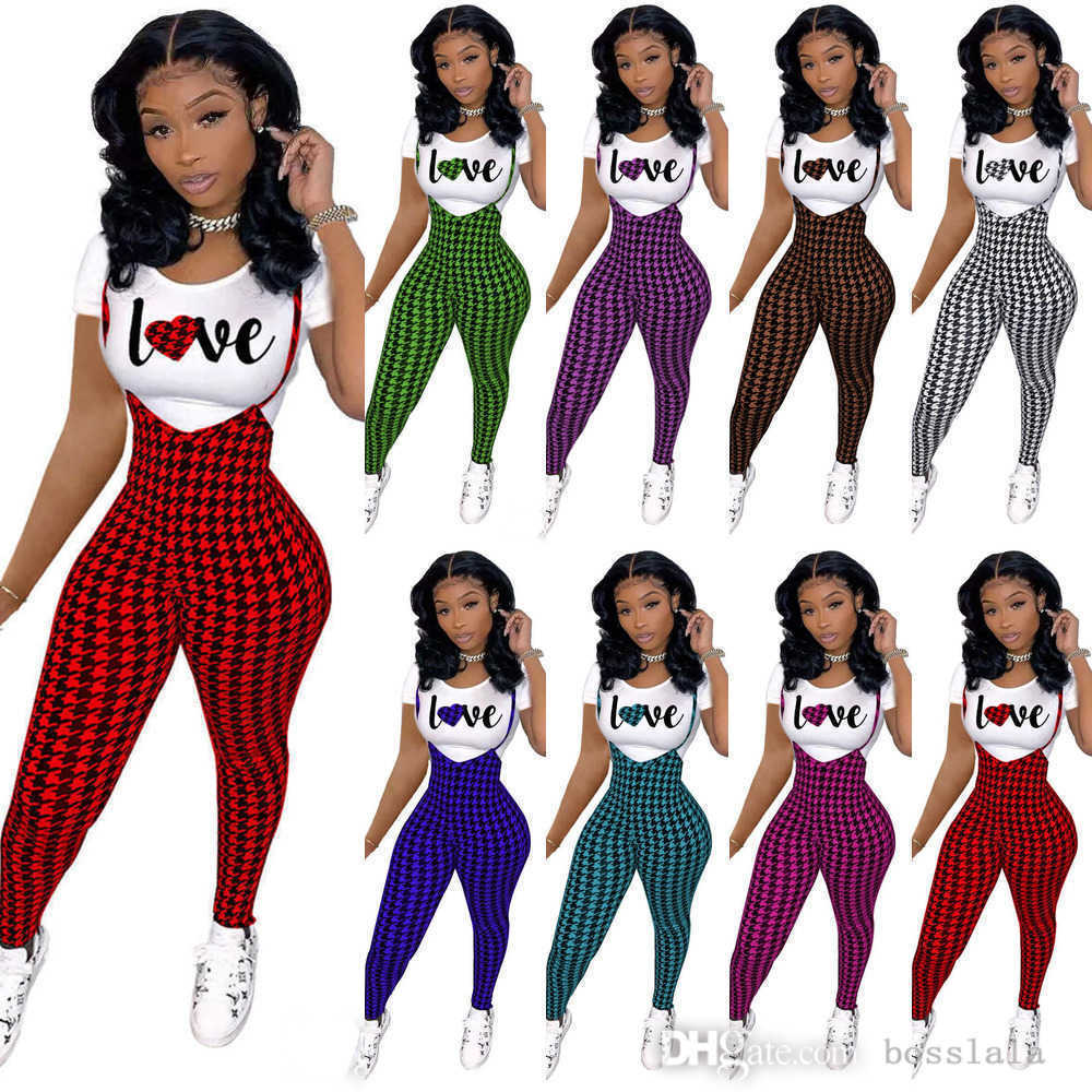 

Women 2 Piece Pants Outfits Designer Valentine Day Commuting Letters Printed Suits Slim Sexy Short Sleeve Suspender Sportwear, A1-a4(s-3xl)