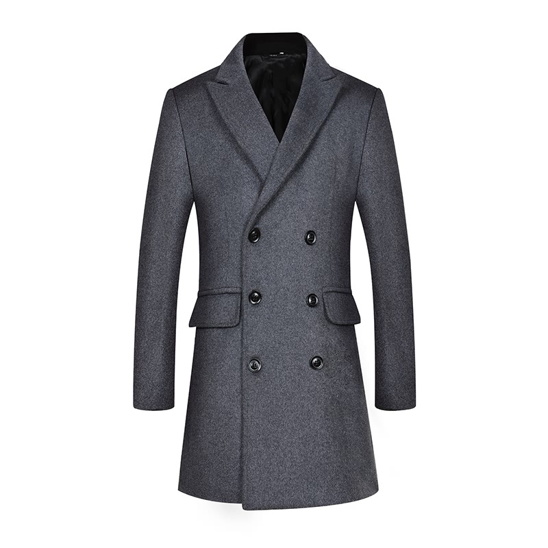 

Designer wool overcoat men's coat medium length double breasted M-4XL, Gray
