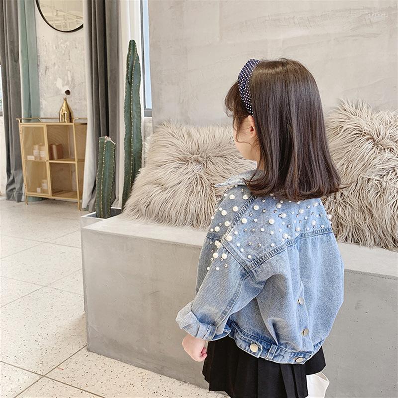 

Jackets 2022 Fashion Spring Autumn Baby Girls Denim Jacket Pearl Korean Style Kids Cowboy Outerwear Children Coat, Blue