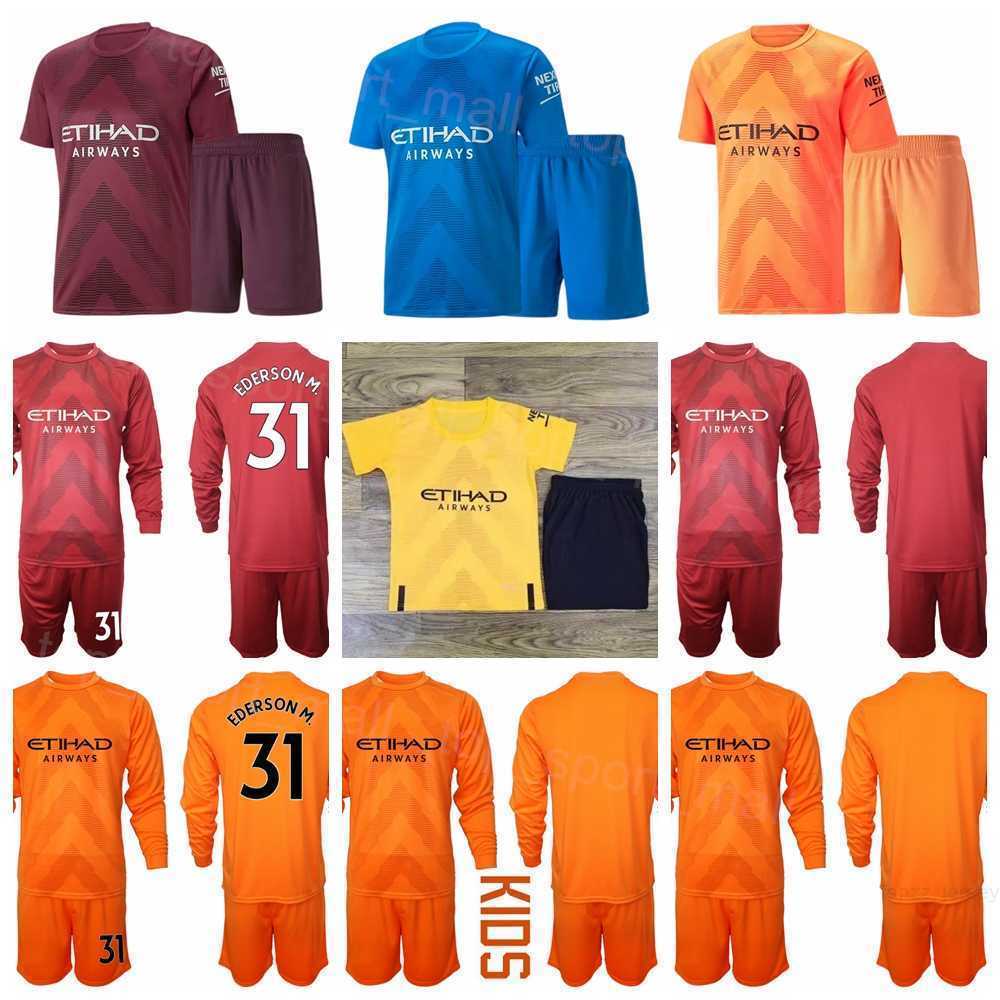 

Club Team Soccer Long Sleeve Goalkeeper GK 31 Ederson Moraes Jerseys Set Goalie 18 Stefan Ortega 33 Scott Carson 1 Claudio Bravo Football Shirt Kits Man Kids ManCheng