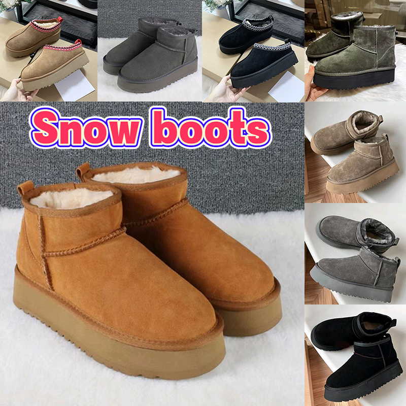 

New Australia Snow Boots Women classic ultra Mini Platform Boot Designer Ankle booties sheepskin Suede chestnut Australian Tazz Slippers men Winter Warm Fur shoe, Bubble wrap packaging