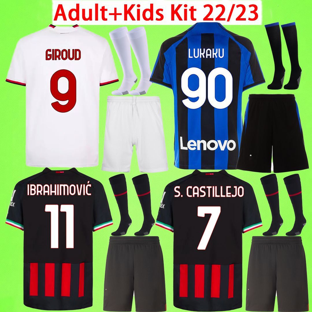

Adult Kids kit with shorts and socks Milan Soccer Jerseys boys sets GIROUD 2022 2023 ac BRAHIM KESSIE THEO inter 22 23 IBRAHIMOVIC children Football Shirt mens suit man, 22/23 home kit with socks6