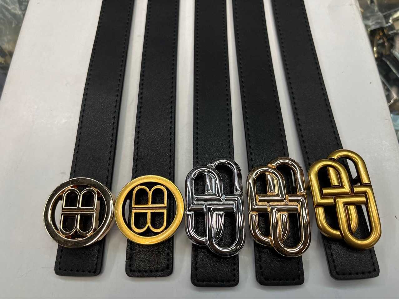 

Belts Adhesives BB copper buckle letter cowhide leather Paris trouser belt men and women, Brown