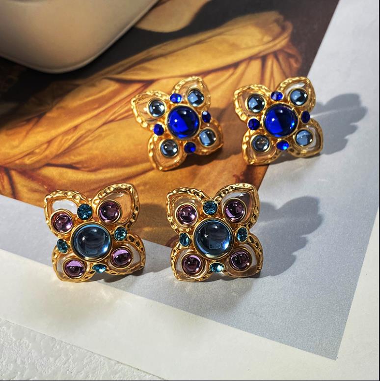 

New designed Clover Sapphire Earring stud Vintage Palace version vintage pleated flowers silver earrings E90