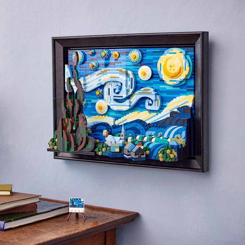 

Blocks Ideas Classic Vincent Van Gogh Starry Moon Night Building Assembly Mini Brick Model Kit Compatible 21333 Toys For Boy 221116