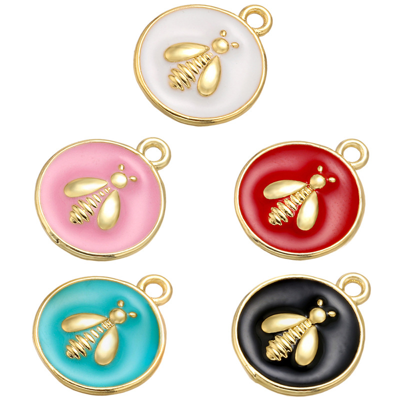 Designer Enamel Round Bee Charms for Jewelry Making Supplies Bohemia Colorful Cute Pendant Charms-image-820034746